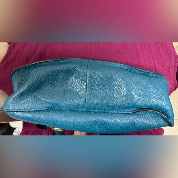 Chloe Blue Crossbody Bag with Gold Accents - Picture 2 of 13